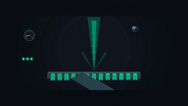 Abstract animated phased array steering its beam drawn as cyan and teal lines and shapes on a deep dark background. Seamless looping 4K motion graphics video with free space for text, ideal for techno