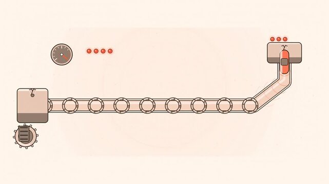 Abstract animated capsule shooting through a pneumatic tube drawn as amber and orange lines and shapes on a bright, clean light background. Seamless looping 4K motion graphics video with free space fo