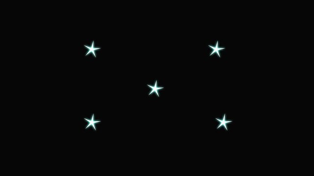 Twinkling star sparkle animation, glowing white stars, glitter shine effect, magical light trails, blinking cartoon stars, 2d doodle style, seamless loop, loop, black background, 4k