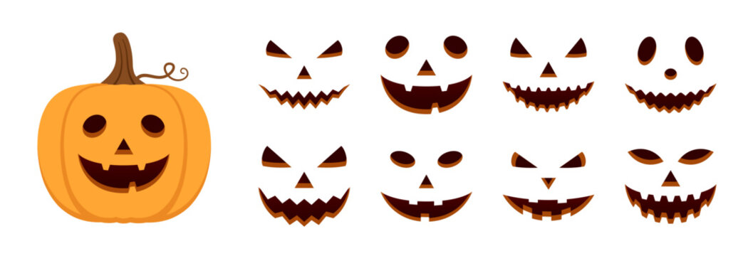 Halloween pumpkin kit - pumpkin with eight varied jack-o-lantern face expressions