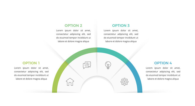 Infographic template featuring semicircular choice diagram divided into four labeled segments