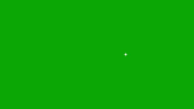 Glowing twinkle star overlay, sparkling white cartoon stars, glitter shine animation, blinking magical bokeh lights, 2d doodle vector effect, seamless loop, loop, green background, 4k
