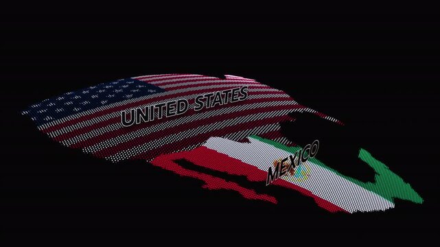  A stylized 3D map of South America showing country borders, with Mexico, mexico map, america map, MEXICO FLAG, USA FLAG, USA MAP, 