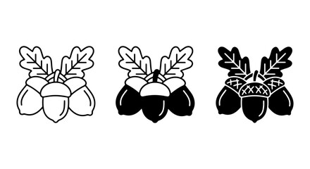Oak Acorn Icons, Autumn Harvest Vector Set, Fall Nature Elements, Seasonal Food Graphics © bissas