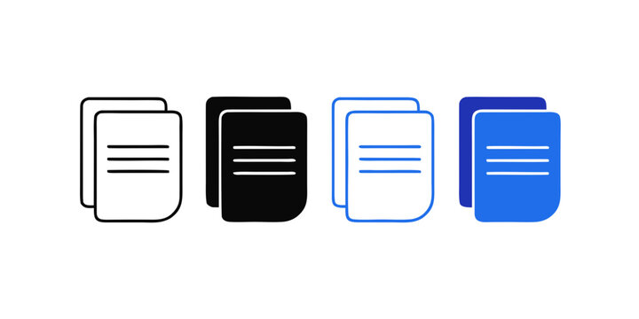 Four document icons showing different styles in black and blue on a white background