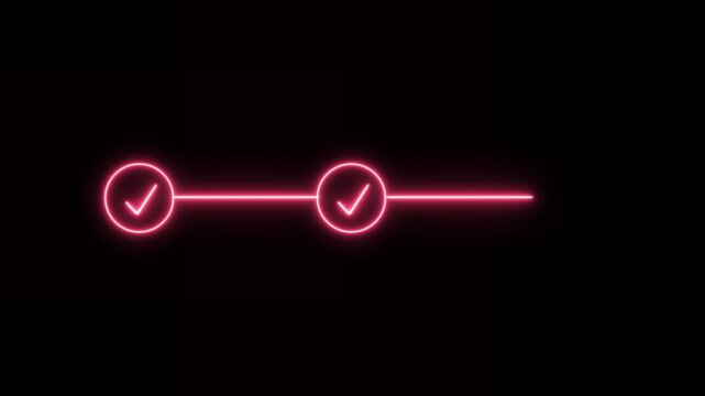 neon 3 step infographic process with check mark icon. infographic step by step process icon animation on black background, step process success with check marks. Step-by-Step Guide: Business Steps.