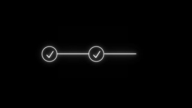 neon 3 step infographic process with check mark icon. infographic step by step process icon animation on black background, step process success with check marks. Step-by-Step Guide: Business Steps.