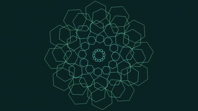 Geometric abstract pattern with hexagons on dark green background