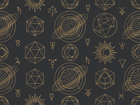 Futuristic alchemy seamless pattern