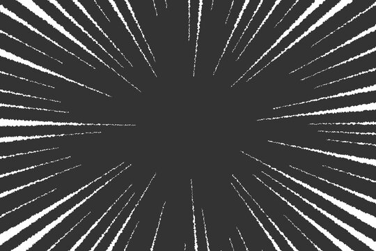 Dynamic comic book radial lines burst from center with speed effect. Manga action background with black and white contrast for graphic emphasis and motion. Vector