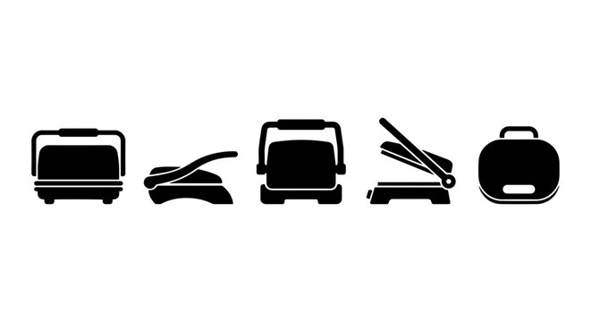 Office Equipment Icons: Paper Cutter, Laminator, Binding Machine, Vector Set