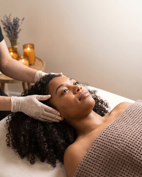 Intimate Head and Scalp Massage: Adult Client Relaxing with Essential Oils