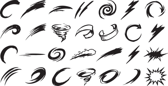 Dynamic brush strokes and abstract motion swirls for graphic resource.