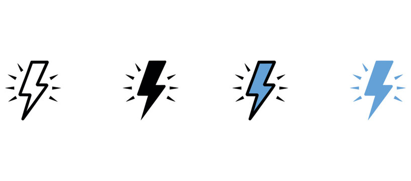 Lightning bolt icon set representing power energy flash charge and electric voltage concepts.