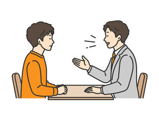Obraz premium 話し合い,スーツ男性と私服男性,フラットイラスト