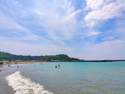 Summer blue sky, crystal clear sea, and resort scenery