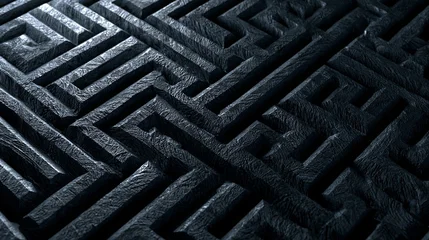 Complex dark maze pattern revealing intricate pathways, symbolizing confusion, challenges, and strategic problem solving for business concepts © Mitchell