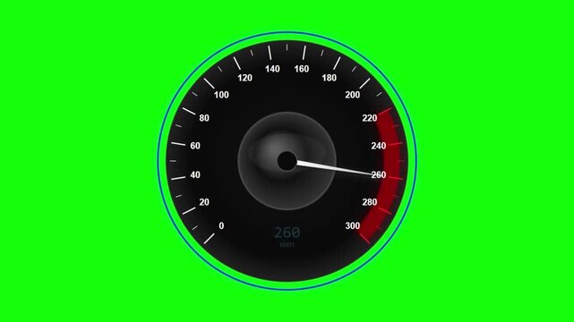 Dynamic digital speedometer displaying high velocity, perfect for illustrating rapid acceleration and performance metrics on a green screen background for easy compositing
