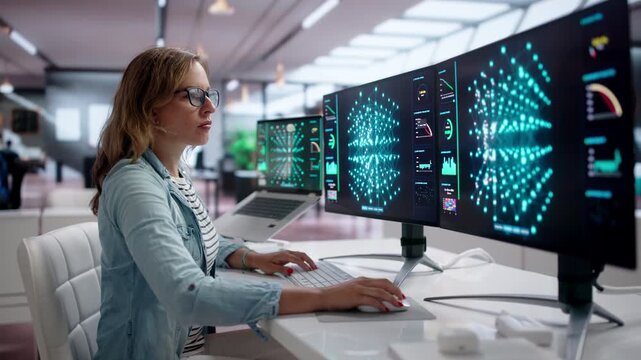 Data Scientist Woman Developing AI Models On Laptop