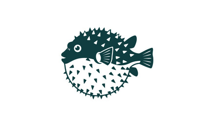 Pufferfish with spiky body and fins on white background with dark green pufferfish white spikes body illustration wildlife seafood graphic with marine © Mita