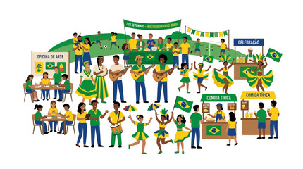 Fototapeta premium Brazilian Festival Celebration: People Enjoying Music, Food, and Activities in Vibrant Colors