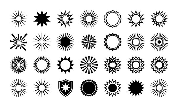 Collection of various sun and star burst icons