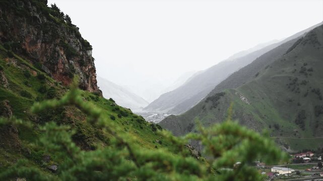 Lush green mountain valley on an overcast day