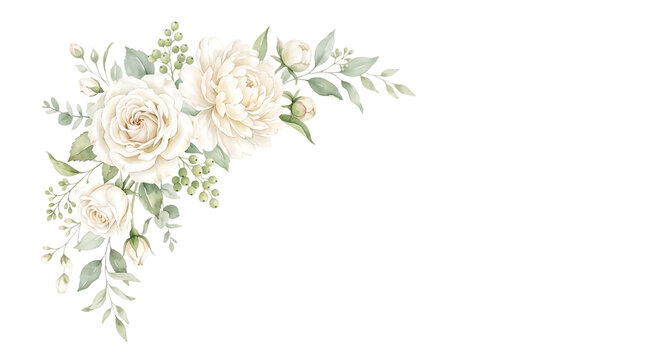 Watercolor white rose and peony corner floral arrangement