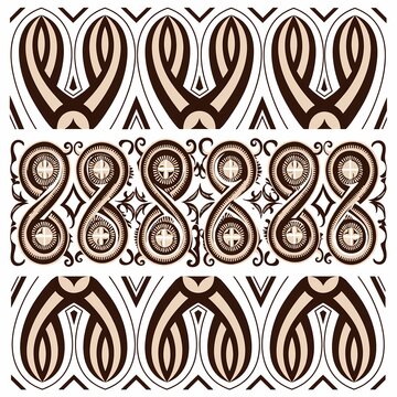 Toraja Pa Bulu Londong Seamless Border Pattern Brown Cream