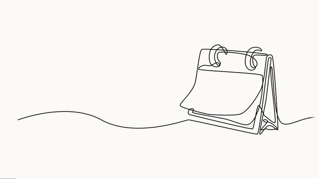 Self drawing line animation calendar planner continuous one single line drawn concept video, Full length one line animation vector on white background