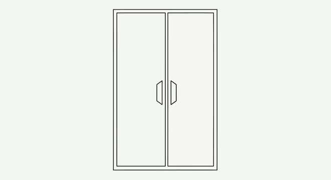 Line drawing of a closed double door cabinet with simple line background minimalist furniture interior outline handle design doors black with lines