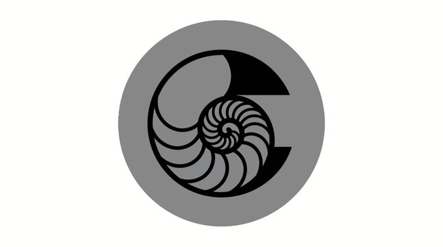 Stylized nautilus shell logo in a circular design.