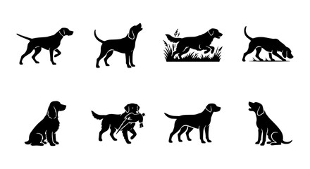 Fototapeta premium Dog Silhouettes Collection: Labrador Poses, Hunting Dog Actions, Pet Icons