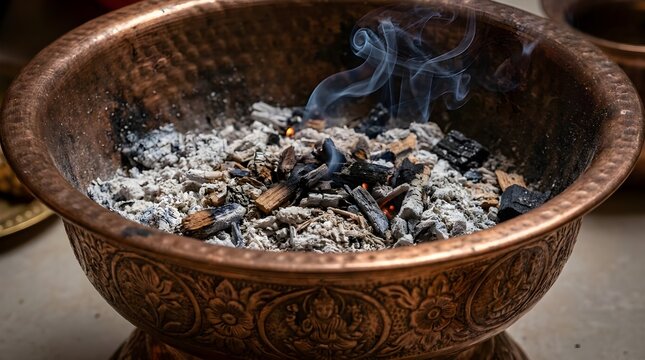 Fire Ritual Ashes Cooling Inside Copper Havan Kund