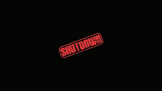 Red Shutdown Rubber Stamp Text Animation Isolated on Black Background for Business and Industrial Concepts