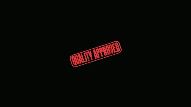 Red Quality Approved Rubber Stamp Impression Animated on a Clean Black Background for Professional Use