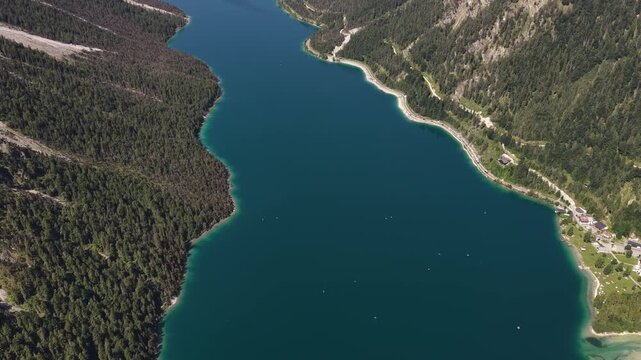 Lake Plansee Austria steep valley slopes around Reutte landscape video Tyrol region