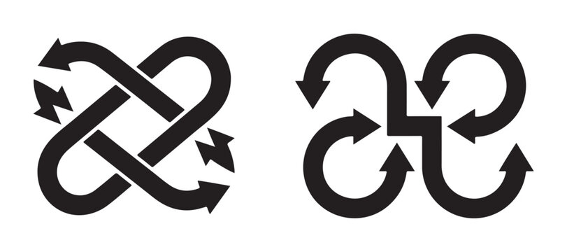 Complex looping infinity arrow nodes in bold black style for process flows and system dynamics designs.