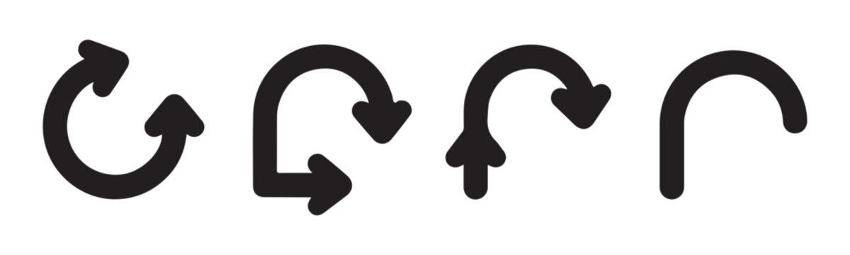 Curved black turning arrow icons depicting rotation and redirection steps in flowcharts and diagrams.