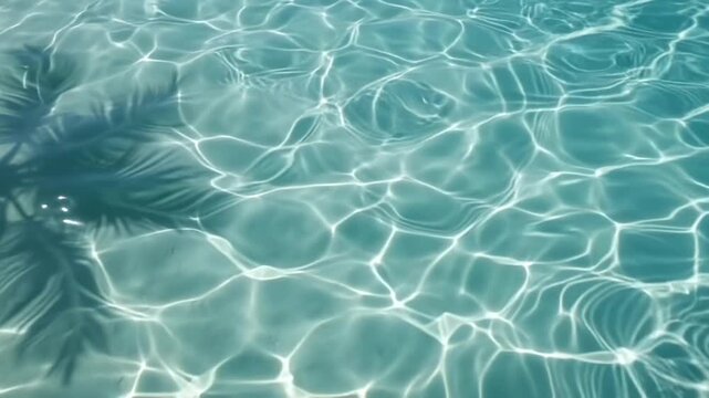Crystal Clear Swimming Pool Water with Palm Tree Shadow Background