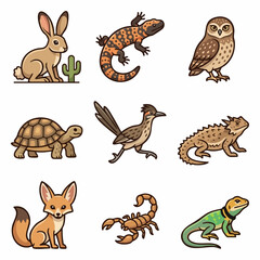 Naklejka premium Desert wildlife collection animals and reptiles illustration
