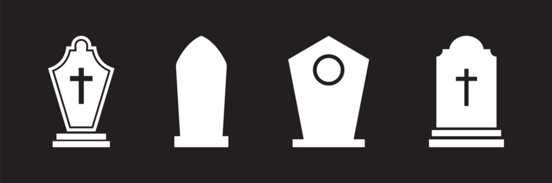 Tombstone icon editable vector element set. Halloween gravestone icon set. Tombstone icons with rip inscriptions. 