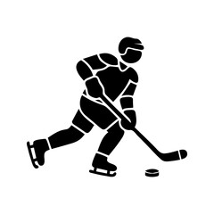 Fototapeta premium Ice Hockey Player Icon Stickman Skating with Puck Vector Silhouette 