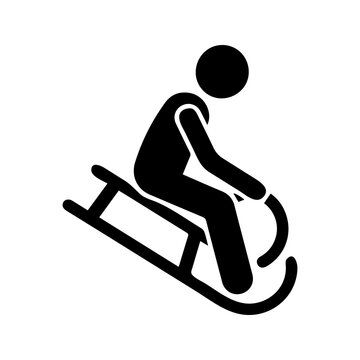 Sledding Icon Person Sled Sledge Winter Sport Pictogram Vector Silhouette

