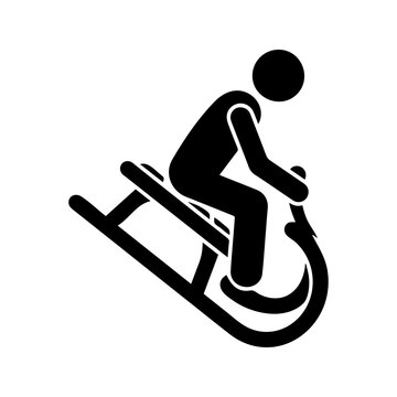 Sledding Icon Person Sled Sledge Winter Sport Pictogram Vector Silhouette
