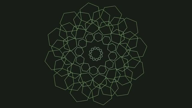 Geometric green mandala pattern on dark background