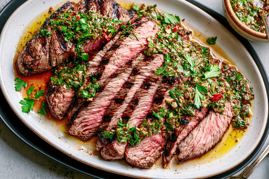 Grilled Steak with Green Herb Sauce &ndash; AI Generative