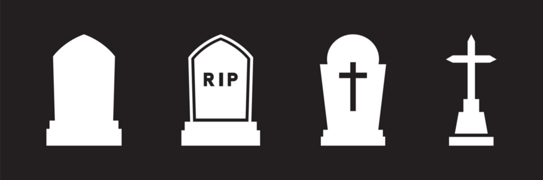 Tombstone icon editable vector element set. Halloween gravestone icon set. Tombstone icons with rip inscriptions. 