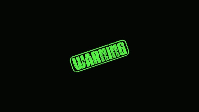 Green Warning Stamp Motion Graphic Isolated on Black Background for Video Editing and Overlay Effects