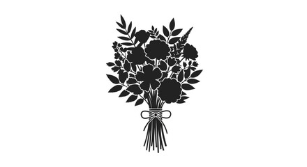 Fototapeta premium Bouquet of flowers with leaves with black silhouette bouquet illustration arrangement background graphic elegant floral design simple